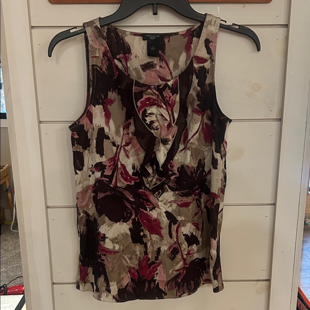 Ann Taylor Abstract Floral Tank Top - Burgundy and Beige